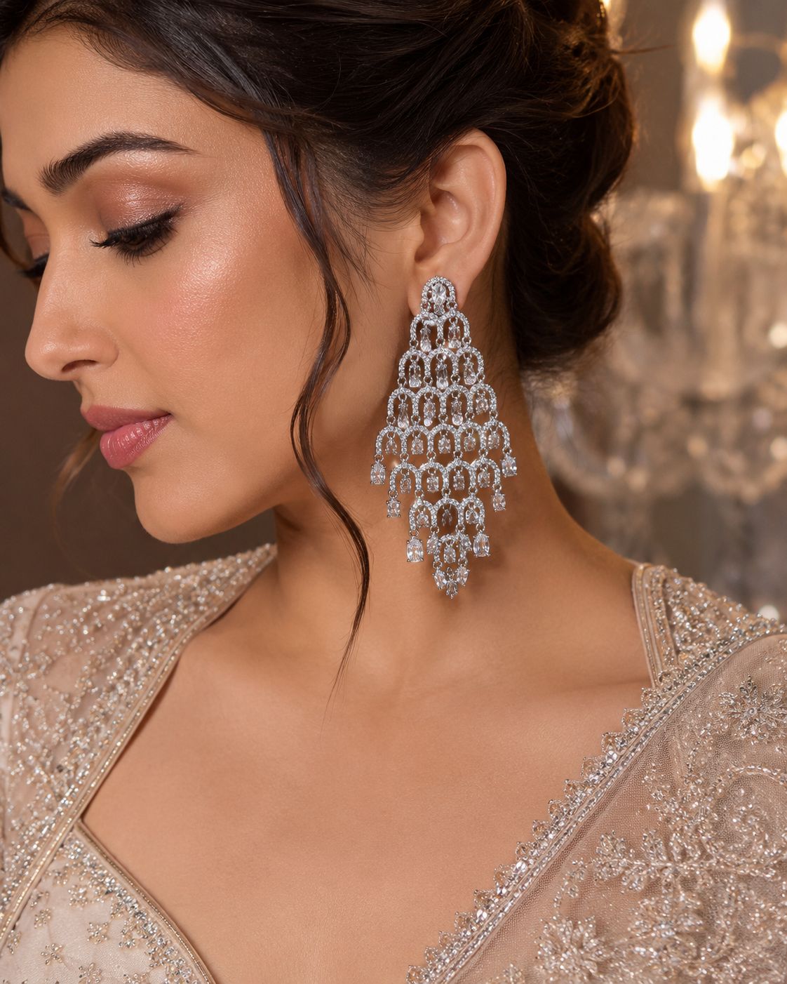 Diamond Cascade Chandelier Drop Earrings