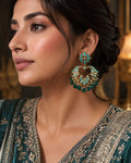 Turquoise Heart Chandbali with Emerald Drops