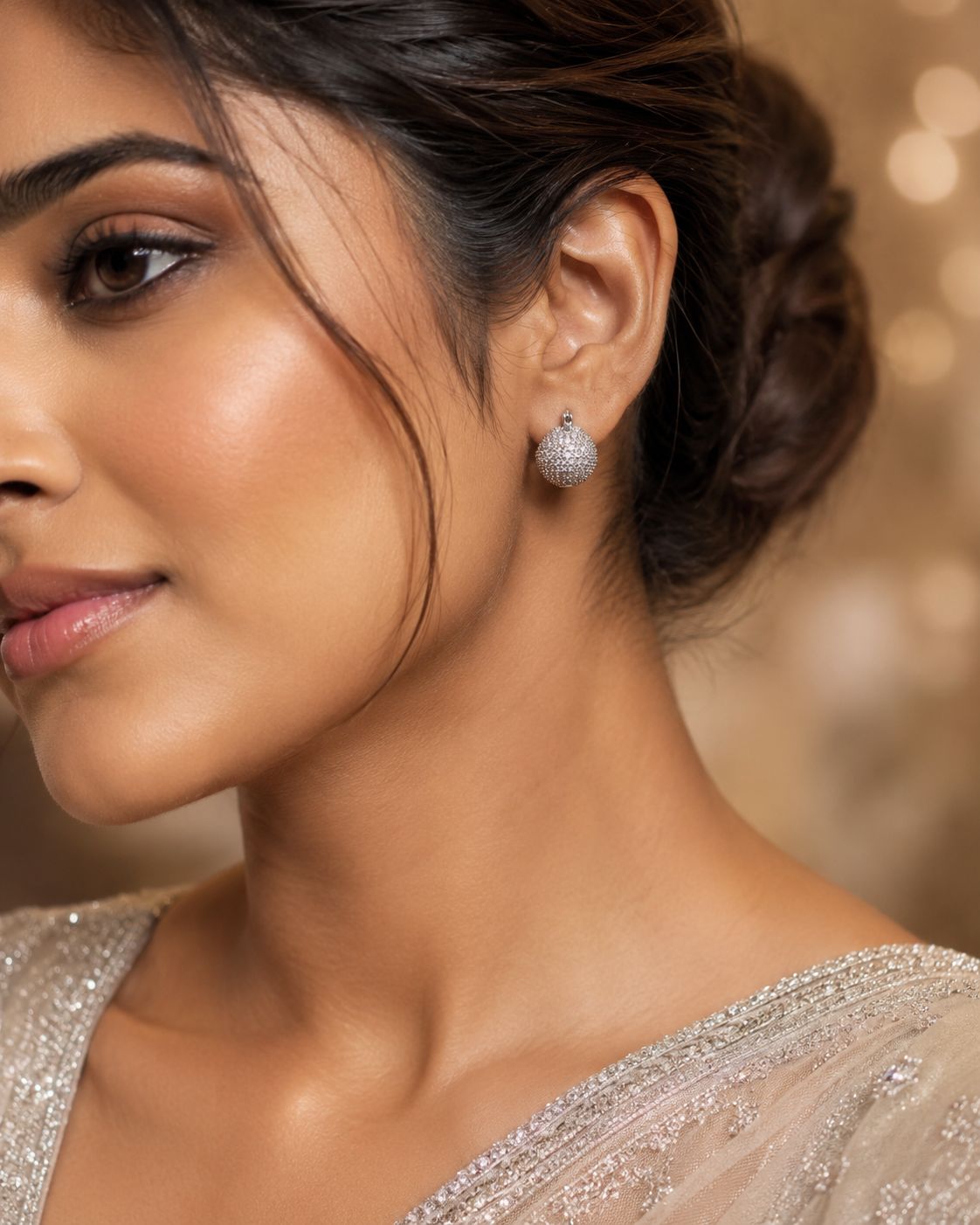 Diamond Pavé Dome Ball Stud Earrings