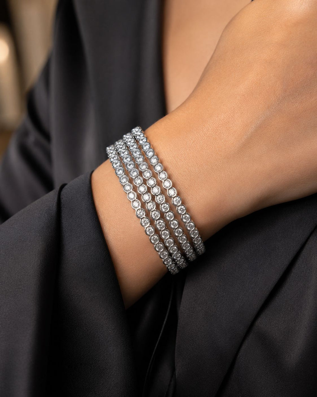 Bezel Crystal Bangle Stack — Set of 4