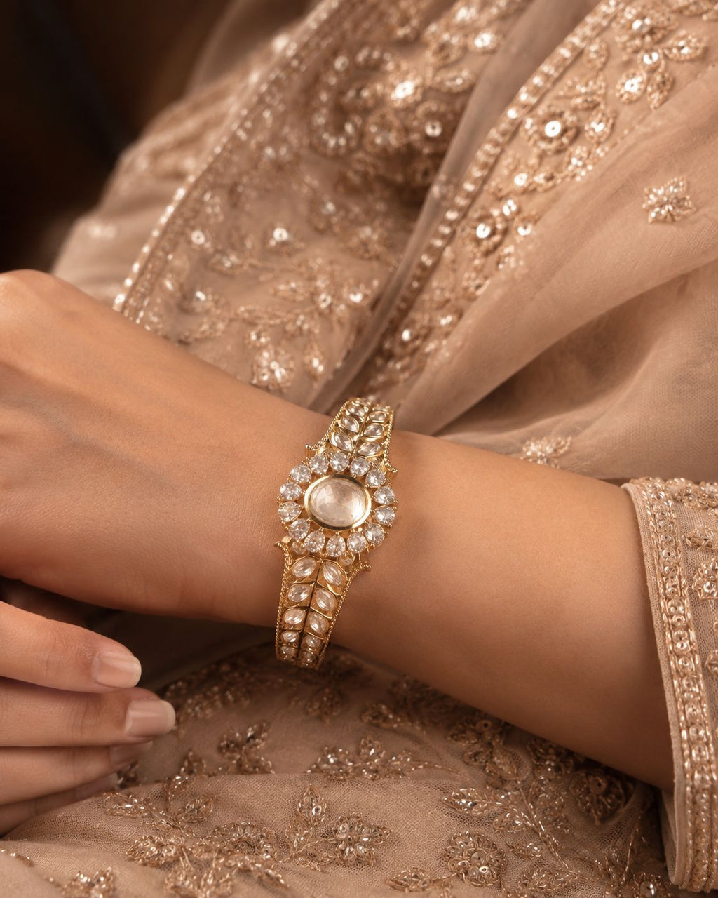 Oval Polki Halo Cuff Bangle