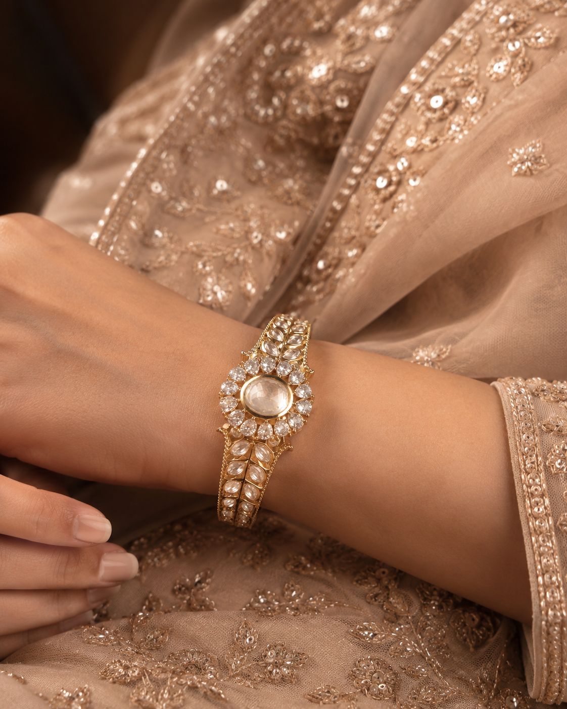 Oval Polki Halo Cuff Bangle